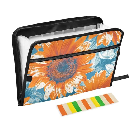 Carpeta de Sammelmappe mit mehreren Fächern, Vintage-Sonnenblumen, 13 Taschen, A4, Briefgröße mit Reißverschluss, für Bürobedarf, Aktenordner mit Taschen von KLL