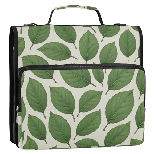 Cartera Portátil Ordner mit 3 Ringen, 3,8 cm, Reißverschluss, mit Griff und abnehmbarem Schultergurt, mehrere Taschen, tragbares Portfolio für Schule und Büro, Grün von KLL