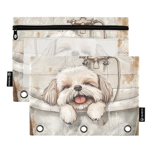 Cartoon-Badewannen-Ordner, Motiv: Shih Tzu Hunde, Vintage-Stil, 3 Locher für 3 Ringe, Ordner mit Reißverschluss, für Schule, Büro, Organizer Cartoon-Badewannen-Ordner, Motiv: Shih Tzu Hunde, Vintage-Stil, 3 Locher für 3 Ringe, Ordner mit Reißverschluss, für Schule, Büro, Organizer von KLL
