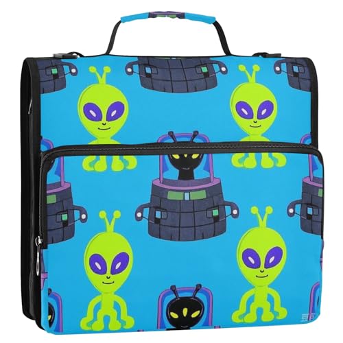 Cartoon Cute Green Aliens 3,8 cm 3-Ringe Stabiler Reißverschluss Ordner mit Griff Mehrere Taschen Dokumentenmappe Organizer für Mittelschüler Cartoon Cute Green Aliens 3,8 cm 3-Ringe Stabiler Reißverschluss Ordner mit Griff Mehrere Taschen Dokumentenmappe Organizer für Mittelschüler von KLL