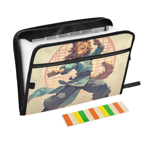 Cartoon-Dokumentenmappe, niedlicher Kung-Fu-Hund, cool, groß, 13 Taschen, A4, Briefgröße mit Reißverschluss, für Zuhause, Büro, Ordner mit Verschluss, carpeta de Cartoon-Dokumentenmappe, niedlicher Kung-Fu-Hund, cool, groß, 13 Taschen, A4, Briefgröße mit Reißverschluss, für Zuhause, Büro, Ordner mit Verschluss, carpeta de von KLL