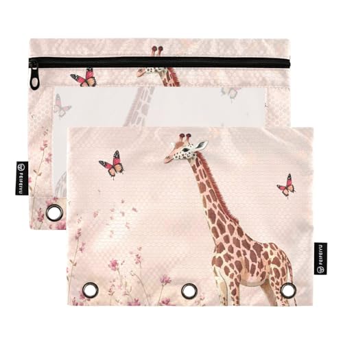 Cartoon-Giraffen-Bindertaschen, 3 Locher für 3 Ringe, Ordner, Etui mit Reißverschluss, für Studenten, Schreibwaren, Organizer, Upplies Cartoon-Giraffen-Bindertaschen, 3 Locher für 3 Ringe, Ordner, Etui mit Reißverschluss, für Studenten, Schreibwaren, Organizer, Upplies von KLL