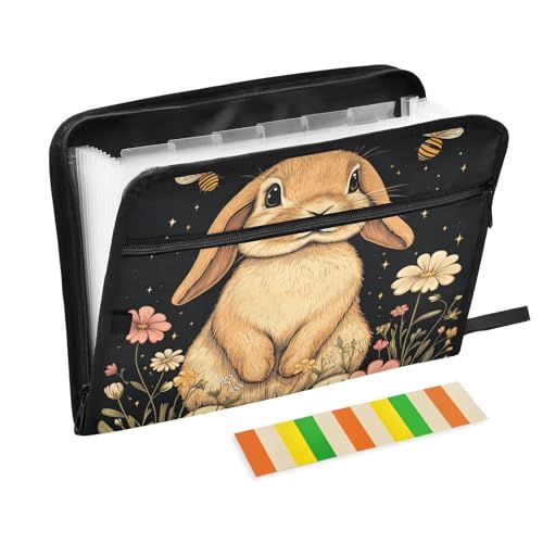 Cartoon-Hasen-Mappe für die Schule, 13 Taschen, A4, Briefgröße mit Reißverschluss, für Papiere, Aktenordner, Organizer von KLL