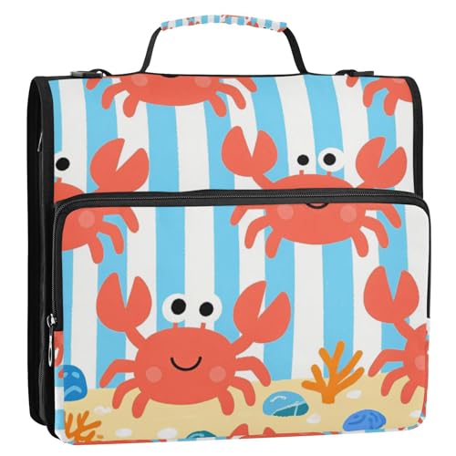 Cartoon-Krabbe mit blauen Streifen, 3 Ringe, 3,8 cm, Organizer mit Griff, mehrere Taschen, Dokumentenmappe, Organizer, geeignet für Mittelschule, Carpeta con Bolsillo Extra von KLL