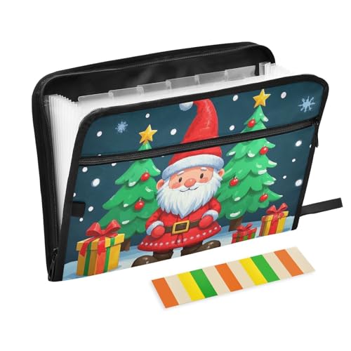 Cartoon-Mappe "Merry Christmas", Weihnachtsmann, mit Tasche, 13 Taschen, A4, Briefgröße mit Reißverschluss, zur Aufbewahrung von Dokumenten, erweiterbarer Ordner mit Trennwänden, Carpetas de von KLL