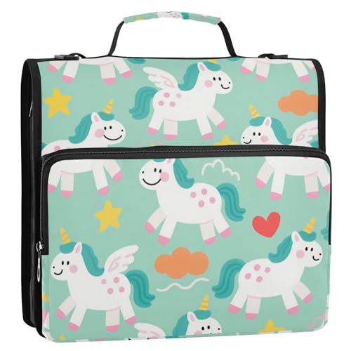 Cartoon-Mappe mit niedlichem Einhörner und Sternen, 3,8 cm, 3 Ringe, Reißverschluss, mit Riemen, mehrere Taschen, Reißverschluss-Portfolio für Schule, Carpeta con cremallera Cartoon-Mappe mit niedlichem Einhörner und Sternen, 3,8 cm, 3 Ringe, Reißverschluss, mit Riemen, mehrere Taschen, Reißverschluss-Portfolio für Schule, Carpeta con cremallera von KLL