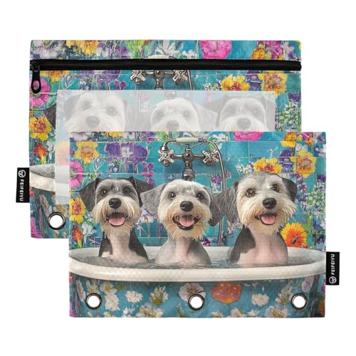 Cartoon-Miniatur-Schnauzer-Hunde, Retro-Badewannen-Ringe, Bindertasche, 3-Loch-Tasche für Ordner, Ordner, wasserdicht, für Schule, Schreibwaren, Organizer, Upplies Cartoon-Miniatur-Schnauzer-Hunde, Retro-Badewannen-Ringe, Bindertasche, 3-Loch-Tasche für Ordner, Ordner, wasserdicht, für Schule, Schreibwaren, Organizer, Upplies von KLL