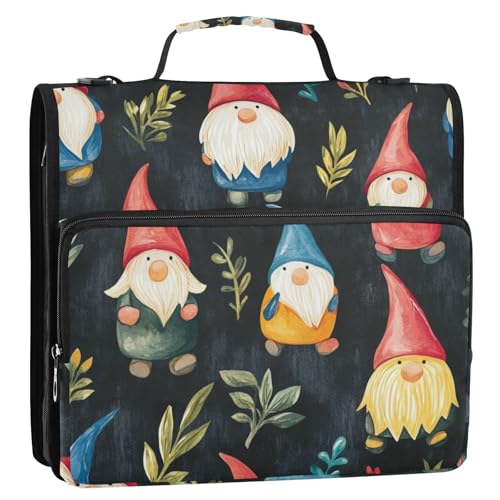 Cartoon Niedliche Zwergenblätter, schwarz, 3 Ringe, 3,8 cm, Organizer mit Griff, mehrere Taschen, Dokumentenmappe, Organizer, geeignet für Mittelschule, Clip de Cremallera escolar von KLL