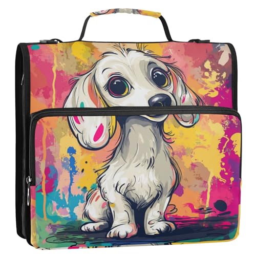 Cartoon-Organizer mit lustigem Beagle-Hund, 3,8 cm, 3 Ringe, Organizer mit Schultergurt und Griff, inklusive Reißverschlusstasche, Dokumentenmappe, Organizer für Büro, Schule, Clip de Cremallera von KLL