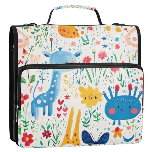 Cartoon-Organizer mit niedlichem Tiermotiv, 3,8 cm, 3 Ringe, Organizer mit Schultergurt, inklusive Reißverschlusstasche, Schulbinder, Organizer für Schule/Büro Cartoon-Organizer mit niedlichem Tiermotiv, 3,8 cm, 3 Ringe, Organizer mit Schultergurt, inklusive Reißverschlusstasche, Schulbinder, Organizer für Schule/Büro von KLL