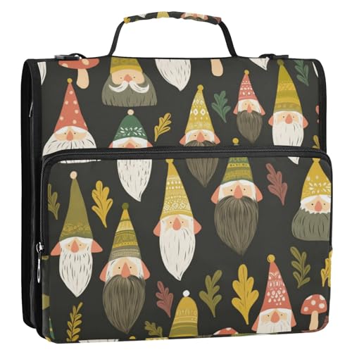 Cartoon-Organizer mit niedlichem Zwergenblätter, schwarz, 3,8 cm, 3 Ringe, Organizer mit Schultergurt, Dokumentenmappe, Organizer für Büro, Schule, Cartera con Cremallera von KLL