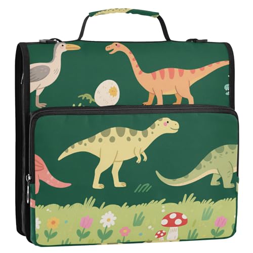 Cartoon-Organizer mit niedlichem buntem Dinosaurier-Motiv, 3 Ringe, Reißverschluss, mit Griff und abnehmbarem Schultergurt, inklusive Reißverschlusstasche, Dokumenten-Organizer für Mittelschule, Clip Cartoon-Organizer mit niedlichem buntem Dinosaurier-Motiv, 3 Ringe, Reißverschluss, mit Griff und abnehmbarem Schultergurt, inklusive Reißverschlusstasche, Dokumenten-Organizer für Mittelschule, Clip von KLL