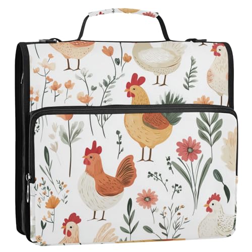 Cartoon Pet Chicken White 3,8 cm 3 Ringe, robuster Reißverschluss, Ordner mit Griff, mit Reißverschlusstasche, Geldbörse für Mittelschüler von KLL