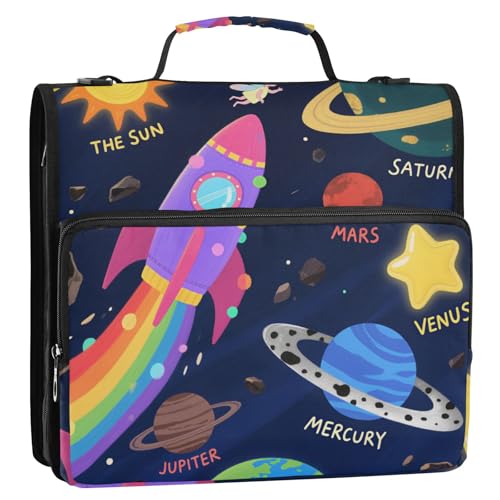 Cartoon Raketen und Planet 3,8 cm Ringbuch mit extra Taschen mit Griff und abnehmbarem Schultergurt, mehrere Taschen, Schulbedarf, Organizer für Büro, Schule, Encuadernador de Cartera Cartoon Raketen und Planet 3,8 cm Ringbuch mit extra Taschen mit Griff und abnehmbarem Schultergurt, mehrere Taschen, Schulbedarf, Organizer für Büro, Schule, Encuadernador de Cartera von KLL