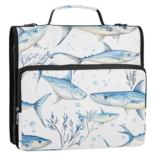 Cartoon-Schwertfisch-Fische, weiß, 3 Ringe, 3,8 cm, Ordner mit extra Taschen mit Griff und abnehmbarem Schultergurt, tragbare Mappe für Schule/Büro, Organizadores de Carteras Cartoon-Schwertfisch-Fische, weiß, 3 Ringe, 3,8 cm, Ordner mit extra Taschen mit Griff und abnehmbarem Schultergurt, tragbare Mappe für Schule/Büro, Organizadores de Carteras von KLL