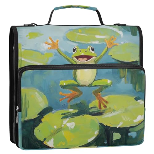 Cartoon-Springender Frosch, Lilienblöcke, 3,8 cm, 3 Ringe, Organizer mit Griff und abnehmbarem Schultergurt, Kapazität für Dokumente, Akten, Aufbewahrungstasche, geeignet für Mittelschule Cartoon-Springender Frosch, Lilienblöcke, 3,8 cm, 3 Ringe, Organizer mit Griff und abnehmbarem Schultergurt, Kapazität für Dokumente, Akten, Aufbewahrungstasche, geeignet für Mittelschule von KLL