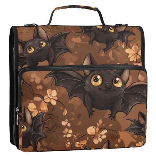 Cartoon Sweet Bats 3 Ringe Ordner 3,8 cm Schulordner mit Griff und abnehmbarem Schultergurt Braun von KLL