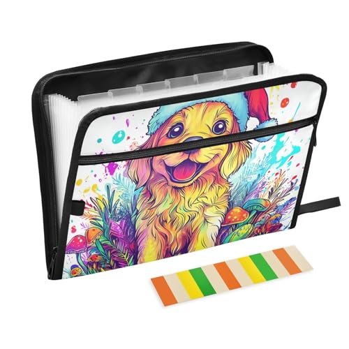 Christmas Cunning Golden Retriever Aktenordner, 13 Taschen, A4, Briefgröße mit Reißverschluss, für Bürobedarf, Fächermappen, Akkordeon, Para Guardar Documentos von KLL