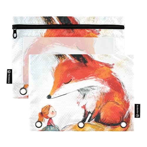 Chubby Fox Little Girl Ringbuchtaschen mit 3 Löchern für Ringe, Ordner, Organizer mit 3 Löchern zur Untersuchung von Zubehör von KLL