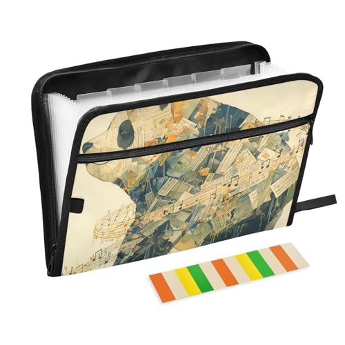 Collage Art Panda Notenblätter für Dokumente, 13 Taschen, A4, Briefgröße mit Reißverschluss, für Zuhause, Büro, Kunststoff, Aktenordner, Beige von KLL