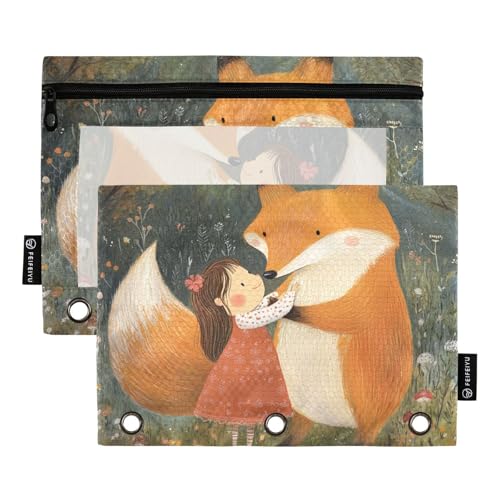 Cute Fox Little Girl Bindertasche Aufbewahrungstasche für Ringe, Ordner, Organizer mit 3 Löchern für Kinder, Büro, Dokumenten-Organizer von KLL