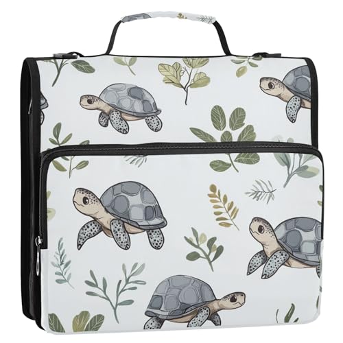 Dokumenten-Organizer für Schule und Büro, Schildkrötenmuster, 3 Ringe, 3,8 cm, mit Reißverschluss, mit Gurt, Grau Dokumenten-Organizer für Schule und Büro, Schildkrötenmuster, 3 Ringe, 3,8 cm, mit Reißverschluss, mit Gurt, Grau von KLL