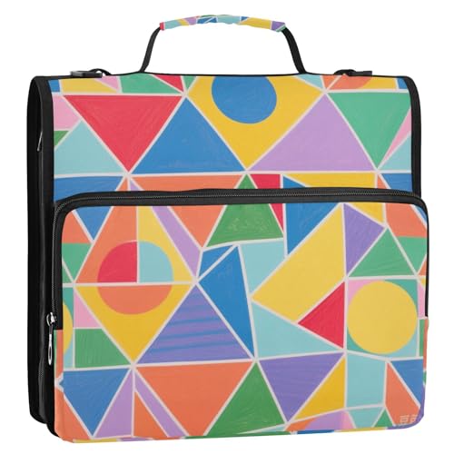 Dokumenten-Organizer mit abstraktem geometrischem Cartoon-Design, 3 Ringe, Reißverschluss, mit Griff und abnehmbarem Schultergurt, Dokumenten-Organizer für Schule und Büro Dokumenten-Organizer mit abstraktem geometrischem Cartoon-Design, 3 Ringe, Reißverschluss, mit Griff und abnehmbarem Schultergurt, Dokumenten-Organizer für Schule und Büro von KLL