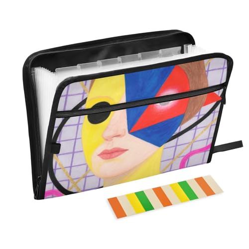 Dokumenten-Organizer mit geometrischem abstraktem Frauengesicht, Kunststoff, 13 Taschen, A4, Briefgröße mit Reißverschluss, für Bürobedarf, erweiterbarer Ordner mit Trennwänden Dokumenten-Organizer mit geometrischem abstraktem Frauengesicht, Kunststoff, 13 Taschen, A4, Briefgröße mit Reißverschluss, für Bürobedarf, erweiterbarer Ordner mit Trennwänden von KLL