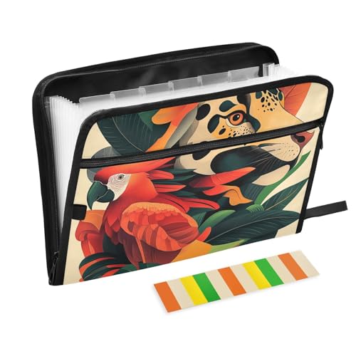 Dokumenten-Organizer mit tropischem Leoparden-Motiv, Pop-Art-Stil, 13 Fächer, A4, Briefgröße mit Reißverschluss, für Papiere, Dokumente, Aktenordner, erweiterbare Teppiche Dokumenten-Organizer mit tropischem Leoparden-Motiv, Pop-Art-Stil, 13 Fächer, A4, Briefgröße mit Reißverschluss, für Papiere, Dokumente, Aktenordner, erweiterbare Teppiche von KLL