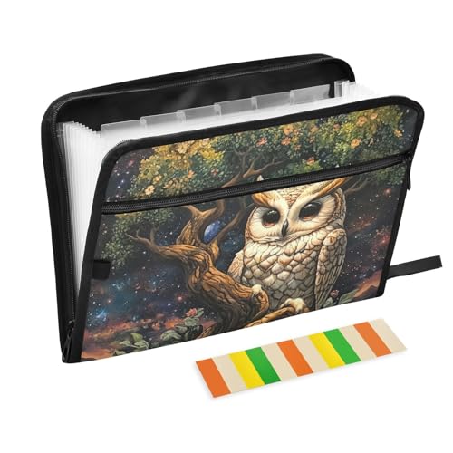 Dokumentenhalter mit Eulen-Motiv, 13 Fächer, A4, Briefgröße mit Reißverschluss, für Bürobedarf, Organizer mit Tasche, carpeta de Dokumentenhalter mit Eulen-Motiv, 13 Fächer, A4, Briefgröße mit Reißverschluss, für Bürobedarf, Organizer mit Tasche, carpeta de von KLL