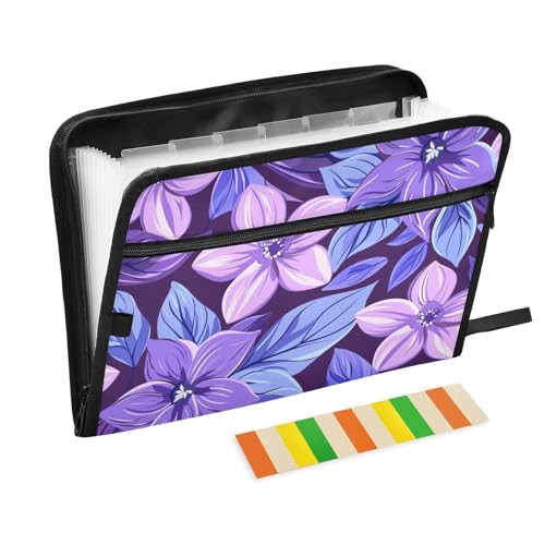 Dokumentenmappe, Blumenmuster, 13 Fächer, A4, Briefformat, mit Reißverschluss, für Bürobedarf, zum Aufhängen, erweiterbare Mappe, Para-Guardar-Dokumente, Violett von KLL