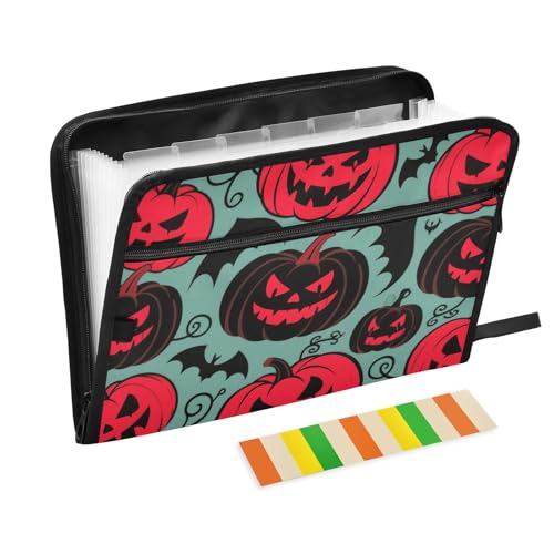Dokumentenmappe, Halloween, Hexe, Kürbis, 13 Taschen, A4, Briefgröße mit Reißverschluss, für Bürobedarf, Akkordeon-Aktenordner, Organizer, Rot / Schwarz Dokumentenmappe, Halloween, Hexe, Kürbis, 13 Taschen, A4, Briefgröße mit Reißverschluss, für Bürobedarf, Akkordeon-Aktenordner, Organizer, Rot / Schwarz von KLL