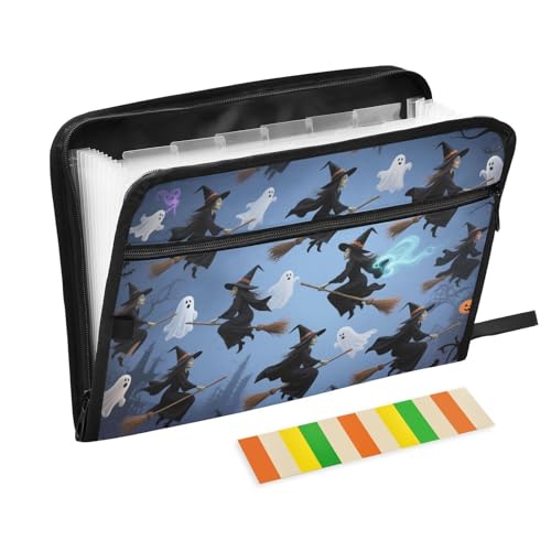 Dokumentenmappe, Halloween, Motiv: schwarzer Kürbis, Hexe, erweiterbar, 13 Taschen, A4, Briefgröße mit Reißverschluss, für Bürobedarf, Aktenordner, Organizer Dokumentenmappe, Halloween, Motiv: schwarzer Kürbis, Hexe, erweiterbar, 13 Taschen, A4, Briefgröße mit Reißverschluss, für Bürobedarf, Aktenordner, Organizer von KLL