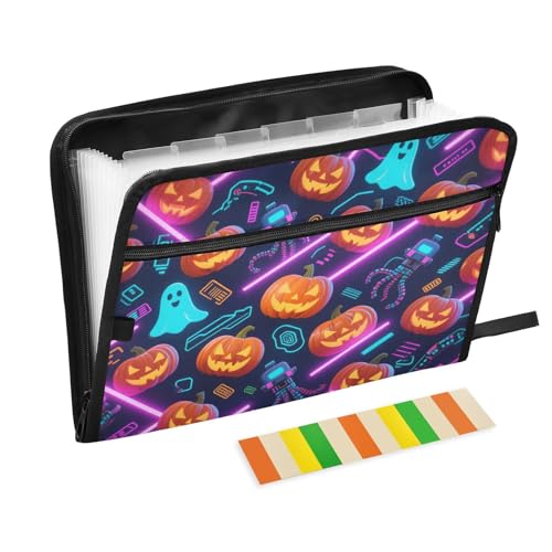 Dokumentenmappe, Halloween, orangefarbener Kürbis-Totenkopf, erweiterbar, 13 Fächer, A4, Briefgröße mit Reißverschluss, für Büro, Aktenordner, Organizer Dokumentenmappe, Halloween, orangefarbener Kürbis-Totenkopf, erweiterbar, 13 Fächer, A4, Briefgröße mit Reißverschluss, für Büro, Aktenordner, Organizer von KLL