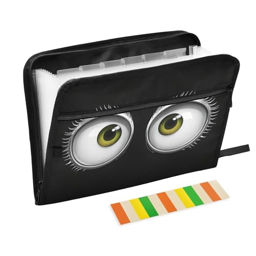 Dokumentenmappe, Motiv: niedliche große Augen, schwarz, erweiterbar, 13 Taschen, A4, Briefgröße mit Reißverschluss, für Bürobedarf, mehrere Fächer, Carpetas de von KLL