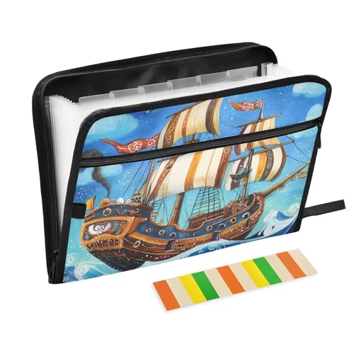 Dokumentenmappe, Piratenschiff, 13 Fächer, A4, Briefgröße mit Reißverschluss, für Geschäftsdokumente, Dokumentenmappe, erweiterbar, Carpeta de von KLL