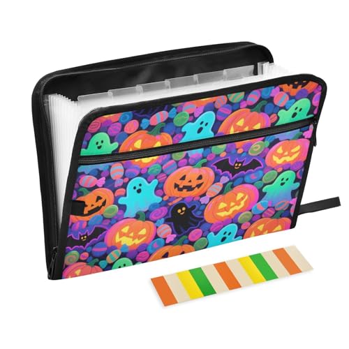 Dokumentenmappe "Happy Halloween", bunt, 13 Fächer, A4, Briefgröße mit Reißverschluss, für Bürobedarf, Kunststoff, Fächermappe, Carpeta de von KLL