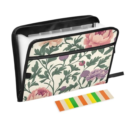Dokumentenmappe im Retro-Stil, mit Blumenblättern, 13 Taschen, A4, Briefgröße mit Reißverschluss, für Dokumentenaufbewahrung, Ordner mit Trennwänden, Carpetas de von KLL