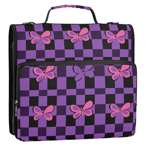 Dokumentenmappe mit 3 Ringen, kariertes Muster, 3,8 cm, 3 Ringe, Reißverschluss, Organizer mit Griff, Dokumentenmappe, Organizer, geeignet für Mittelschule, Schwarz und Lila Dokumentenmappe mit 3 Ringen, kariertes Muster, 3,8 cm, 3 Ringe, Reißverschluss, Organizer mit Griff, Dokumentenmappe, Organizer, geeignet für Mittelschule, Schwarz und Lila von KLL