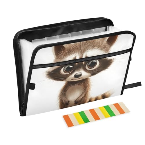 Dokumentenmappe mit Cartoon-Motiv "Waschbär", 13 Taschen, A4, Briefgröße mit Reißverschluss, für Bürobedarf, Ordner mit Verschluss Dokumentenmappe mit Cartoon-Motiv "Waschbär", 13 Taschen, A4, Briefgröße mit Reißverschluss, für Bürobedarf, Ordner mit Verschluss von KLL