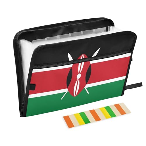 Dokumentenmappe mit Flagge des afrikanischen Landes, Kenia, 13 Fächer, A4, Briefgröße mit Reißverschluss, für Bürobedarf, Fächermappe von KLL