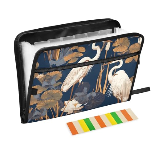 Dokumentenmappe mit Reiher- und Seerosenmotiv, erweiterbar, 13 Fächer, A4, Briefgröße mit Reißverschluss, für Papiere, Kunststoff, Aktenordner Dokumentenmappe mit Reiher- und Seerosenmotiv, erweiterbar, 13 Fächer, A4, Briefgröße mit Reißverschluss, für Papiere, Kunststoff, Aktenordner von KLL