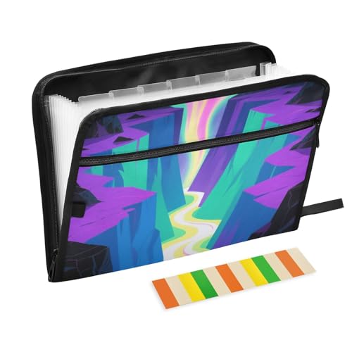 Dokumentenmappe mit abstraktem Cartoon-Motiv Canyon, Akkordeon, 13 Fächer, A4, Briefgröße mit Reißverschluss, für Bürobedarf, Akkordeon, Violett von KLL