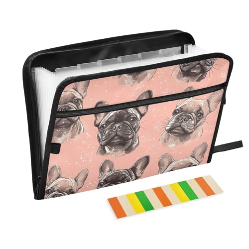 Dokumentenmappe mit lustigem Cartoon-Motiv, Motiv: Französische Bulldogge, pfirsichfarben, 13 Taschen, A4, Briefgröße mit Reißverschluss, für Dokumentenaufbewahrung, Aktenordner, Jacken-Organizer Dokumentenmappe mit lustigem Cartoon-Motiv, Motiv: Französische Bulldogge, pfirsichfarben, 13 Taschen, A4, Briefgröße mit Reißverschluss, für Dokumentenaufbewahrung, Aktenordner, Jacken-Organizer von KLL