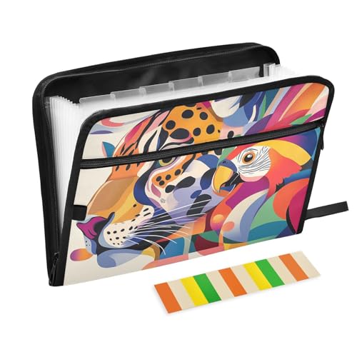 Dokumentenmappe mit tropischem Leopardenmuster, Pop-Art-Stil, 13 Fächer, A4, Briefgröße mit Reißverschluss, für Business-Aktenordner, Carpeta de Dokumentenmappe mit tropischem Leopardenmuster, Pop-Art-Stil, 13 Fächer, A4, Briefgröße mit Reißverschluss, für Business-Aktenordner, Carpeta de von KLL