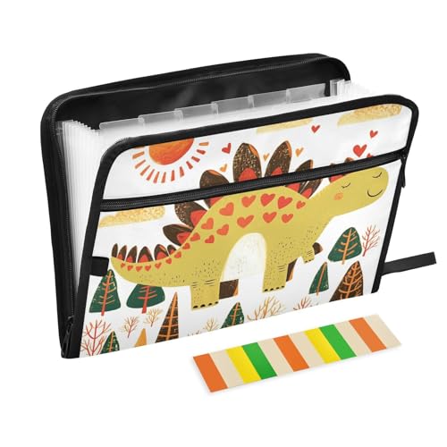 Doodle-Stil Cartoon Dinosaurier Herzförmige erweiterbare Hängeregistraturmappe 13 Taschen A4 Briefgröße mit Reißverschluss für Zuhause Büro Kunststoff Fächermappe para guardar von KLL