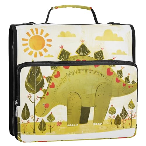 Doodle-Style Cartoon-Dinosaurier-Herzform, 3 Ringe, 3,8 cm, Organizer mit Griff, mehrere Taschen, Dokumenten-Organizer, Tasche für Mittelschule Doodle-Style Cartoon-Dinosaurier-Herzform, 3 Ringe, 3,8 cm, Organizer mit Griff, mehrere Taschen, Dokumenten-Organizer, Tasche für Mittelschule von KLL