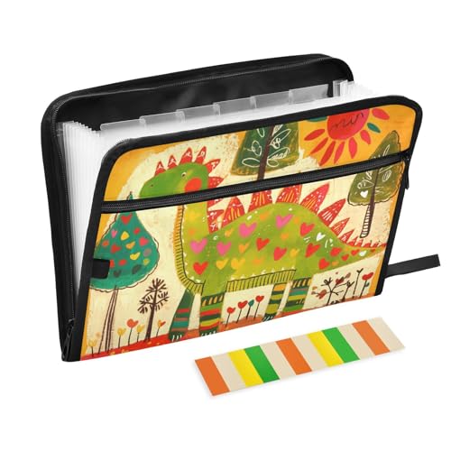 Doodle-Style Cartoon-Dinosaurier-Mappe in Herzform mit Tasche, 13 Taschen, A4, Briefgröße mit Reißverschluss, für Papiere, Aktenordner, Fächermappe Doodle-Style Cartoon-Dinosaurier-Mappe in Herzform mit Tasche, 13 Taschen, A4, Briefgröße mit Reißverschluss, für Papiere, Aktenordner, Fächermappe von KLL