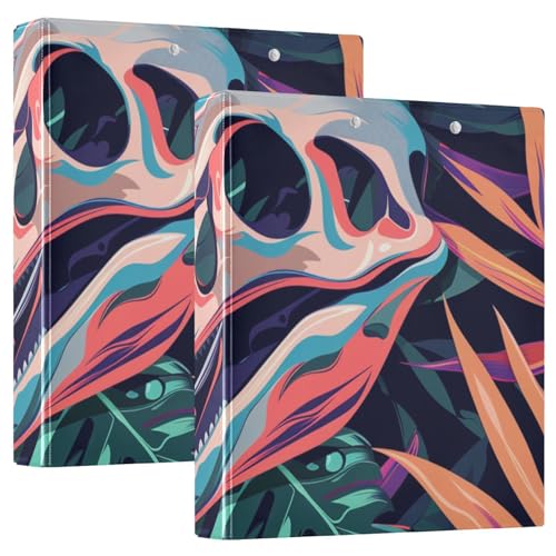 Drei-Ring-Binder, 3,5 cm und 1,27 cm, Pterodaktyl-Totenkopf mit bunten Blättern, mit Klemmbrett, 1/2er-Pack für Briefgröße (27,9 x 21,6 cm), 200 Blatt, 2 Stück von KLL