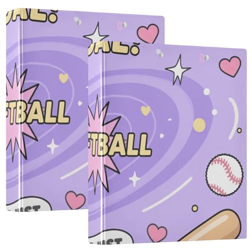 Drei-Ring-Binder, 3,8 cm, Softball, Just Play, violettes Muster, mit Klemmbrett, 1/2 Stück, für Briefgröße (27,9 x 21,6 cm), Hardcover, 2 Stück von KLL